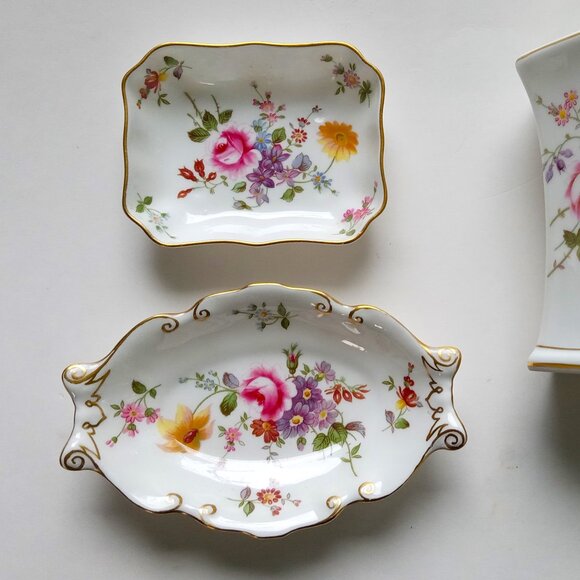 Royal Crown Derby Posies 2 Small Dishes & Vase Open Trinket Vanity Set of 3 Pcs. - Picture 2 of 16
